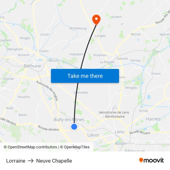 Lorraine to Neuve Chapelle map