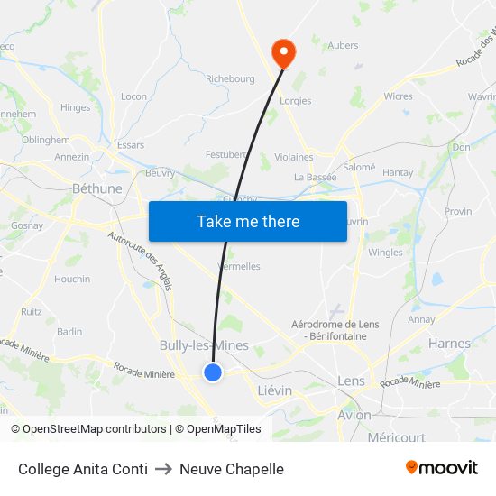 College Anita Conti to Neuve Chapelle map