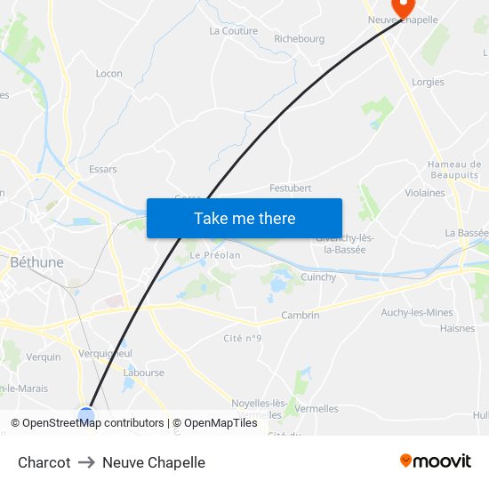 Charcot to Neuve Chapelle map