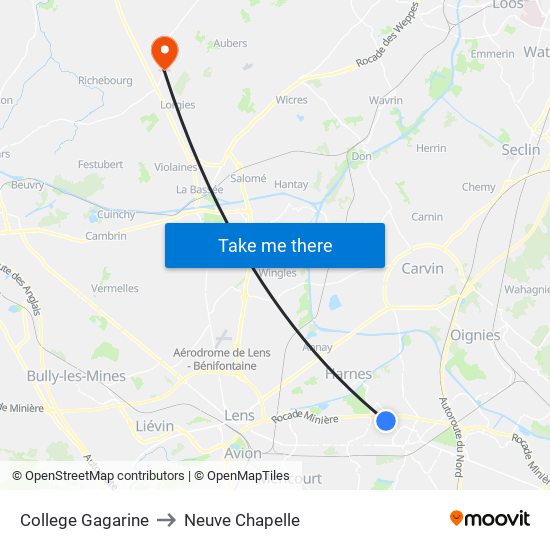 College Gagarine to Neuve Chapelle map