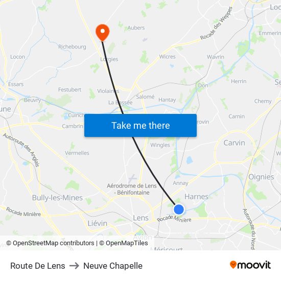 Route De Lens to Neuve Chapelle map