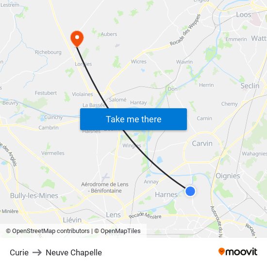 Curie to Neuve Chapelle map