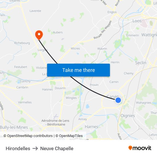Hirondelles to Neuve Chapelle map