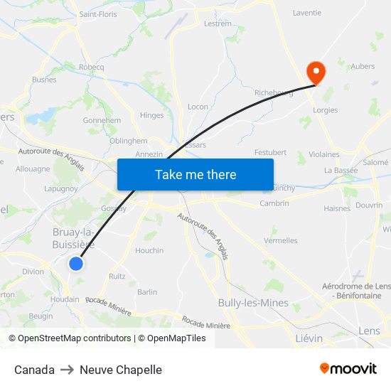 Canada to Neuve Chapelle map