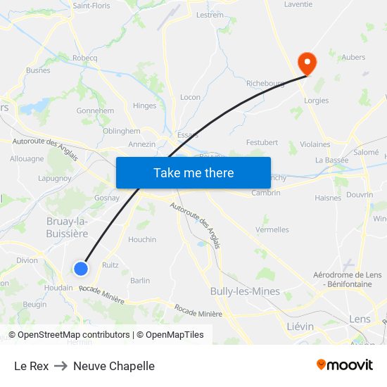 Le Rex to Neuve Chapelle map