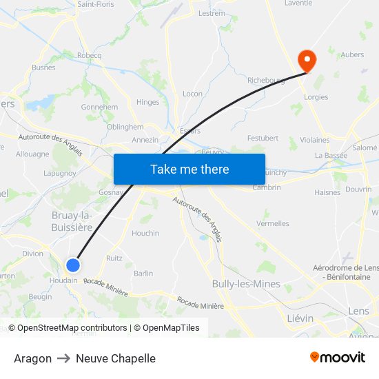 Aragon to Neuve Chapelle map