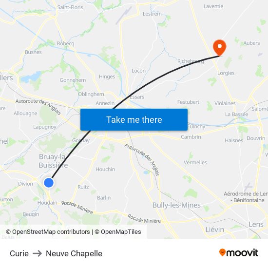Curie to Neuve Chapelle map