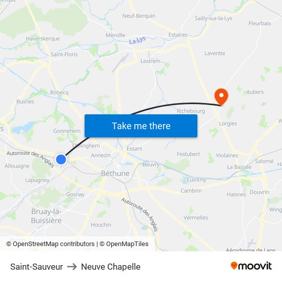 Saint-Sauveur to Neuve Chapelle map