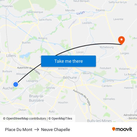 Place Du Mont to Neuve Chapelle map