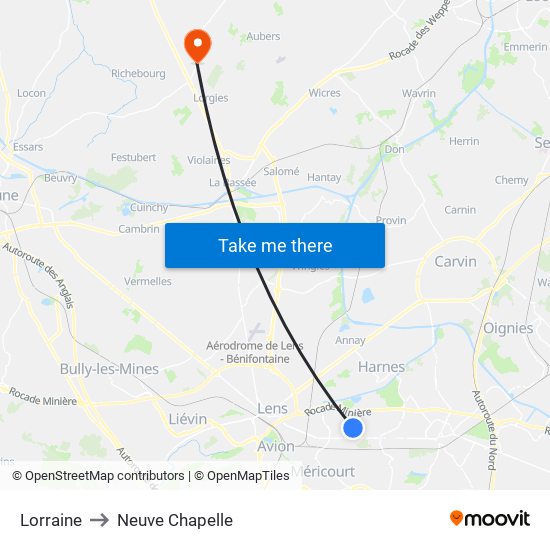 Lorraine to Neuve Chapelle map