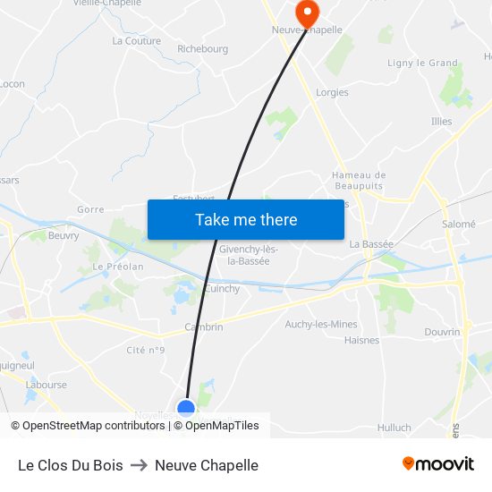 Le Clos Du Bois to Neuve Chapelle map