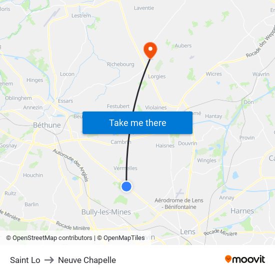 Saint Lo to Neuve Chapelle map