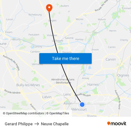 Gerard Philippe to Neuve Chapelle map