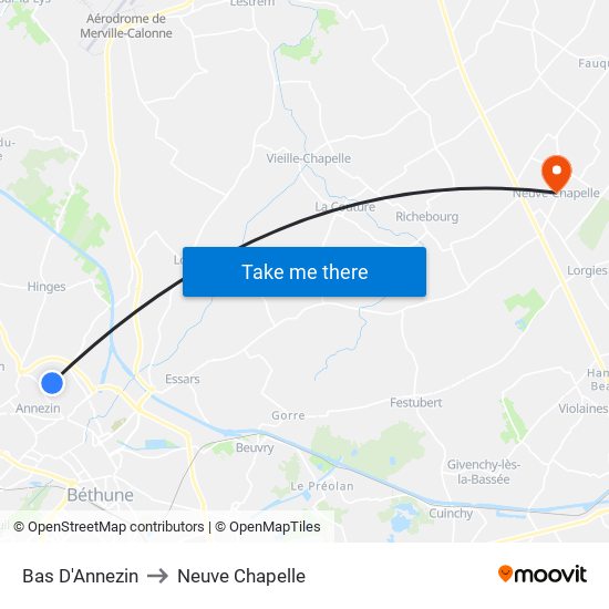 Bas D'Annezin to Neuve Chapelle map