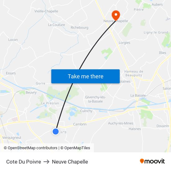 Cote Du Poivre to Neuve Chapelle map