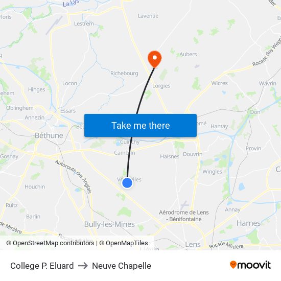 College P. Eluard to Neuve Chapelle map