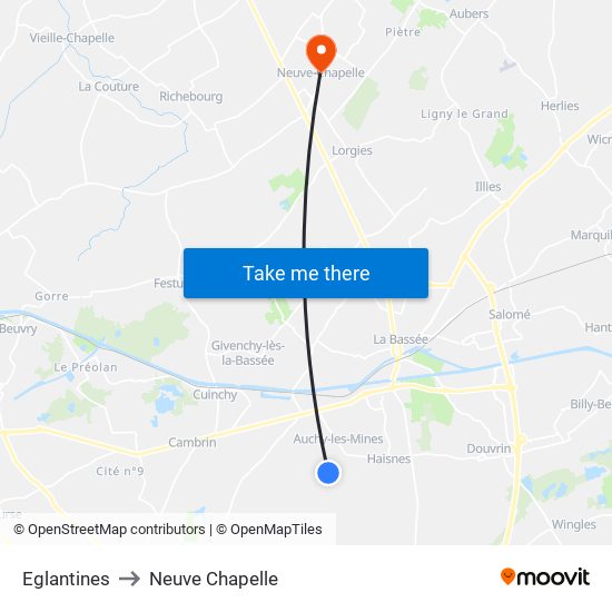 Eglantines to Neuve Chapelle map