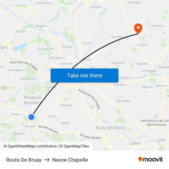 Route De Bruay to Neuve Chapelle map