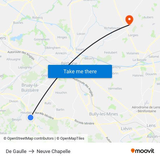 De Gaulle to Neuve Chapelle map