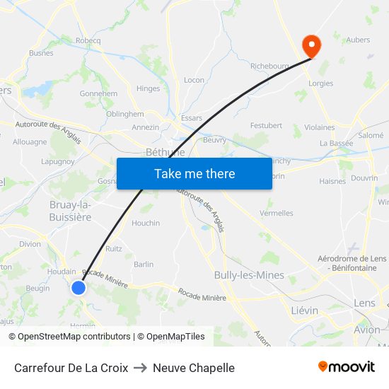 Carrefour De La Croix to Neuve Chapelle map