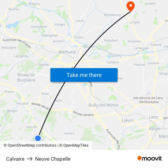 Calvaire to Neuve Chapelle map