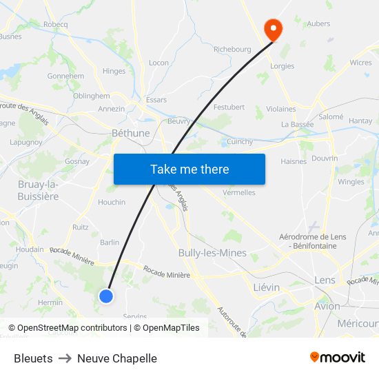 Bleuets to Neuve Chapelle map