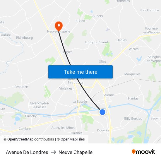 Avenue De Londres to Neuve Chapelle map
