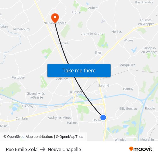 Rue Emile Zola to Neuve Chapelle map