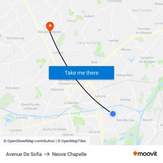 Avenue De Sofia to Neuve Chapelle map