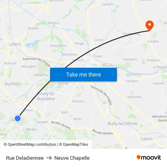 Rue Deladiennee to Neuve Chapelle map