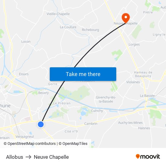 Allobus to Neuve Chapelle map