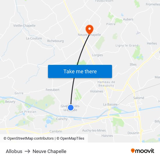 Allobus to Neuve Chapelle map