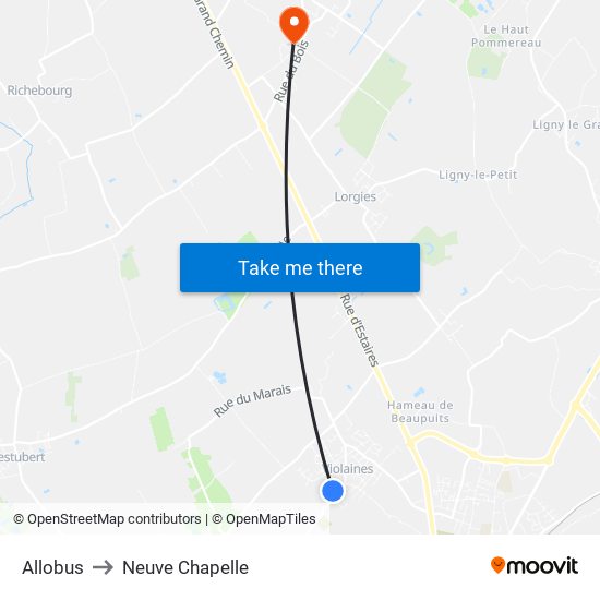 Allobus to Neuve Chapelle map