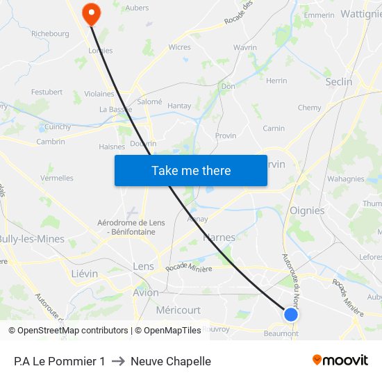 P.A Le Pommier 1 to Neuve Chapelle map