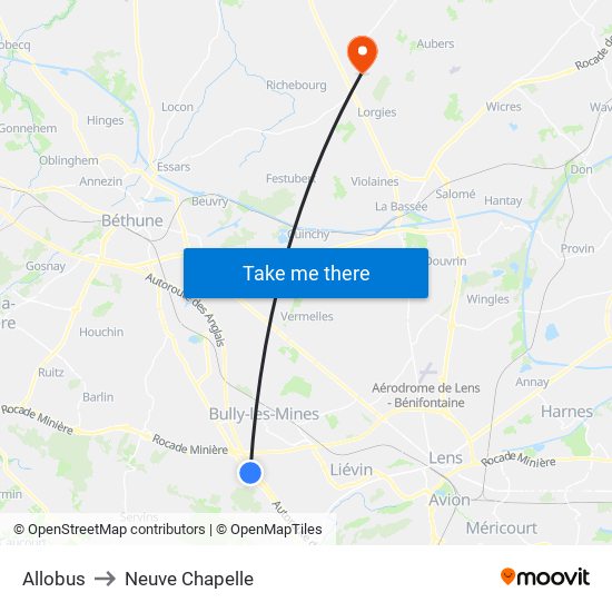 Allobus to Neuve Chapelle map