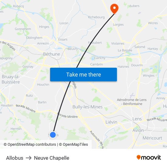 Allobus to Neuve Chapelle map
