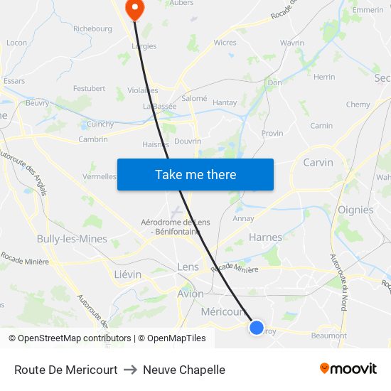 Route De Mericourt to Neuve Chapelle map