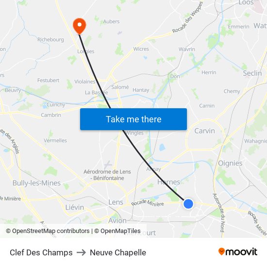 Clef Des Champs to Neuve Chapelle map