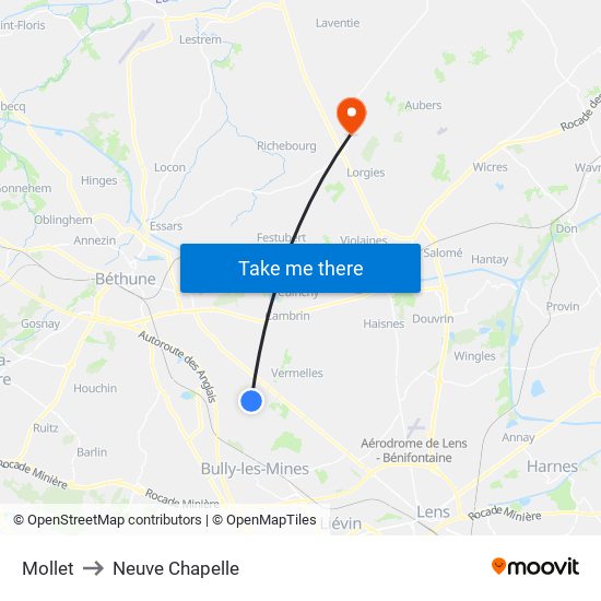 Mollet to Neuve Chapelle map