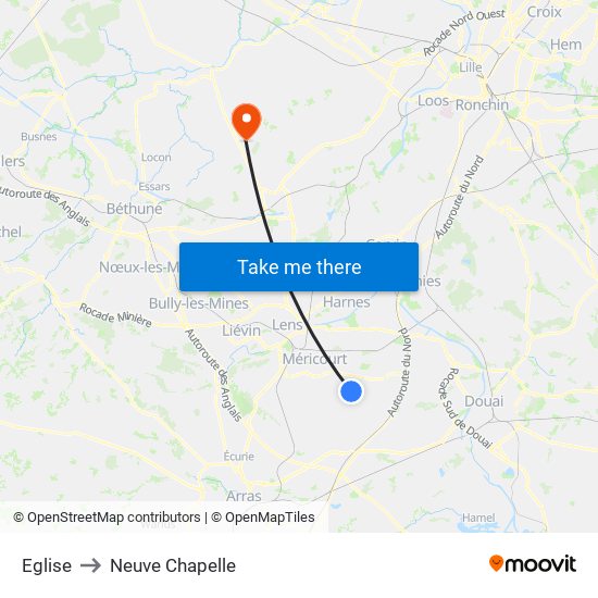 Eglise to Neuve Chapelle map