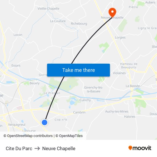 Cite Du Parc to Neuve Chapelle map
