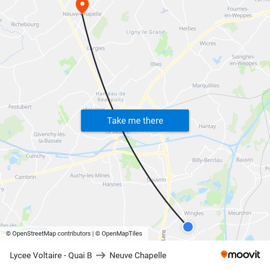 Lycee Voltaire - Quai B to Neuve Chapelle map