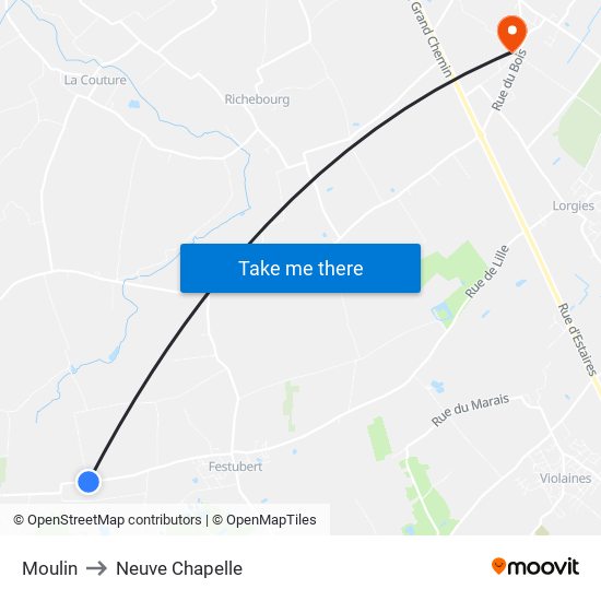 Moulin to Neuve Chapelle map