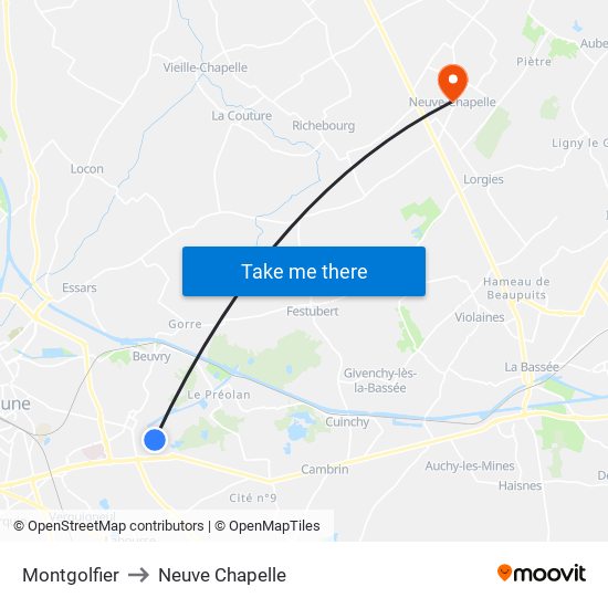 Montgolfier to Neuve Chapelle map