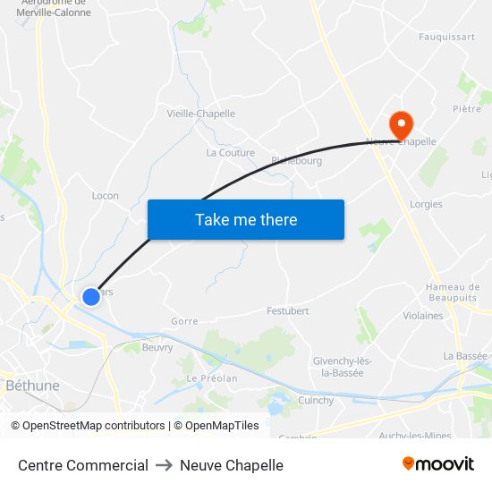 Centre Commercial to Neuve Chapelle map