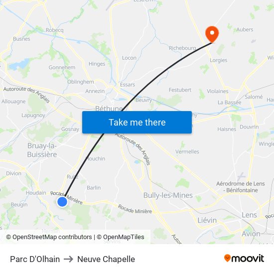 Parc D'Olhain to Neuve Chapelle map