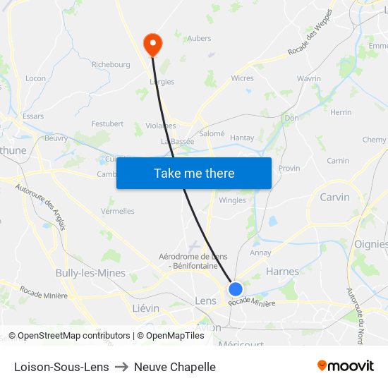 Loison-Sous-Lens to Neuve Chapelle map