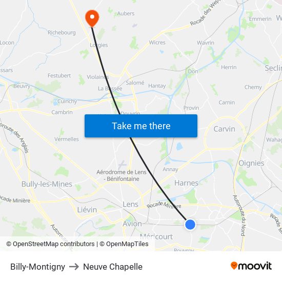 Billy-Montigny to Neuve Chapelle map