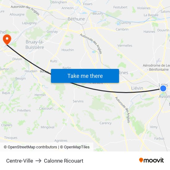 Centre-Ville to Calonne Ricouart map
