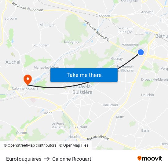 Eurofouquières to Calonne Ricouart map